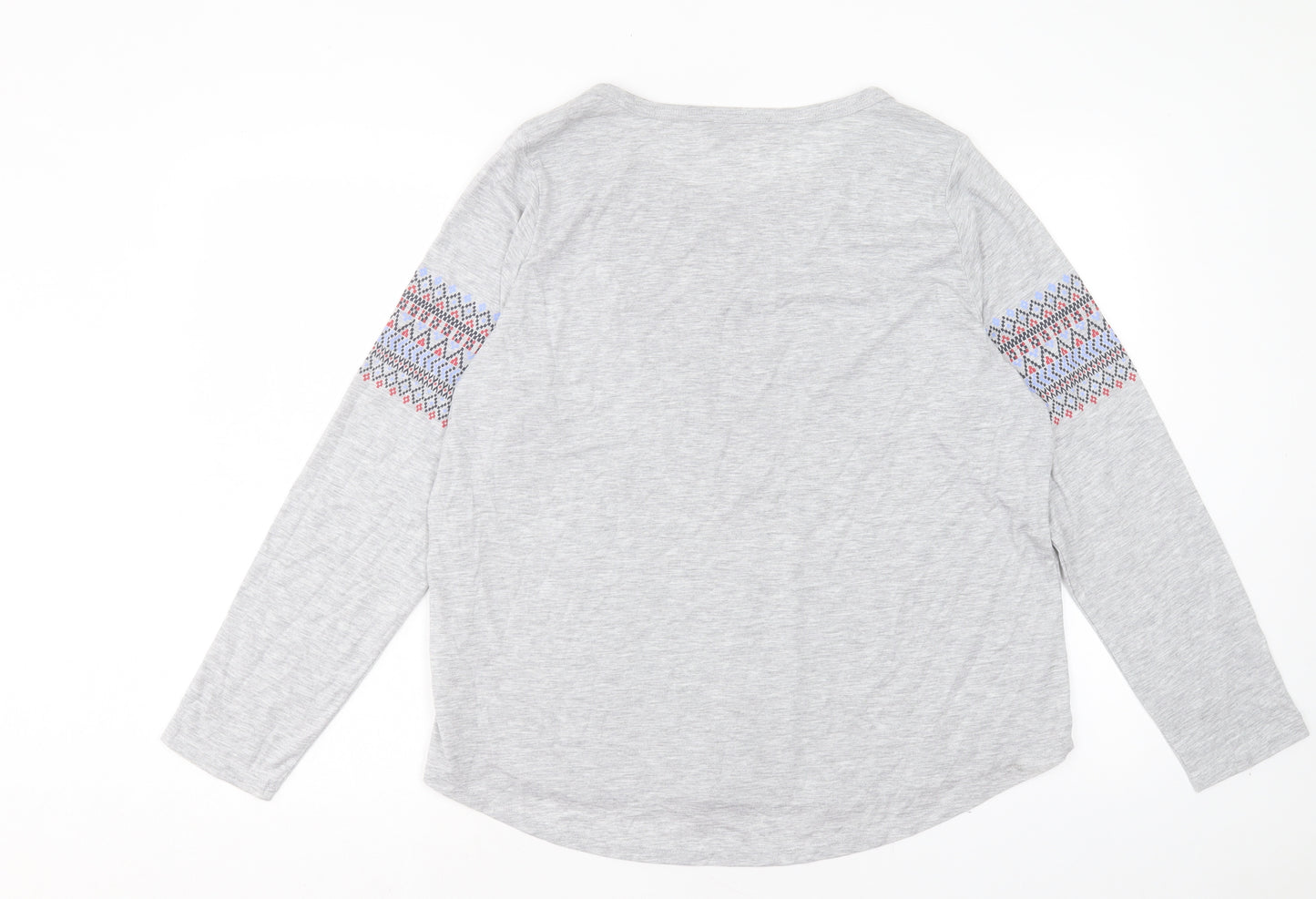 Marks and Spencer Womens Grey Geometric Polyester Basic T-Shirt Size 18 Crew Neck