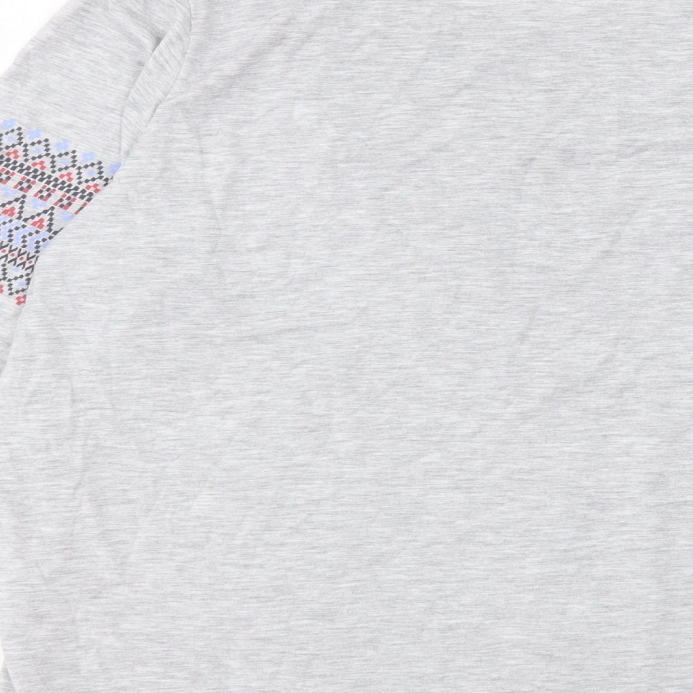Marks and Spencer Womens Grey Geometric Polyester Basic T-Shirt Size 18 Crew Neck