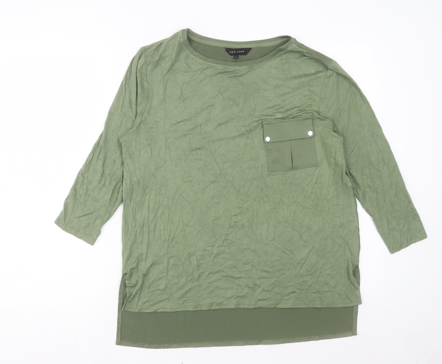 New Look Womens Green Viscose Basic T-Shirt Size 12 Crew Neck - Pocket Detail