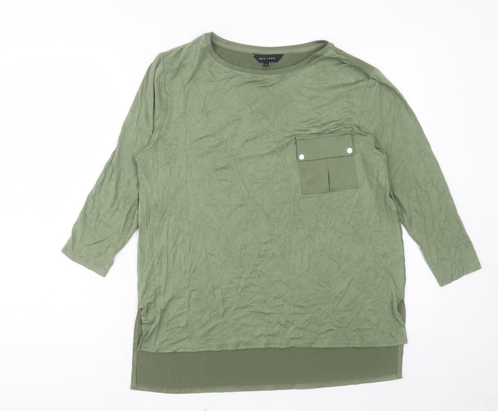 New Look Womens Green Viscose Basic T-Shirt Size 12 Crew Neck - Pocket Detail