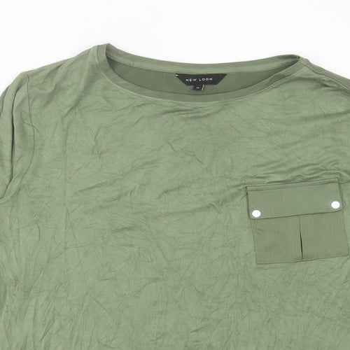 New Look Womens Green Viscose Basic T-Shirt Size 12 Crew Neck - Pocket Detail