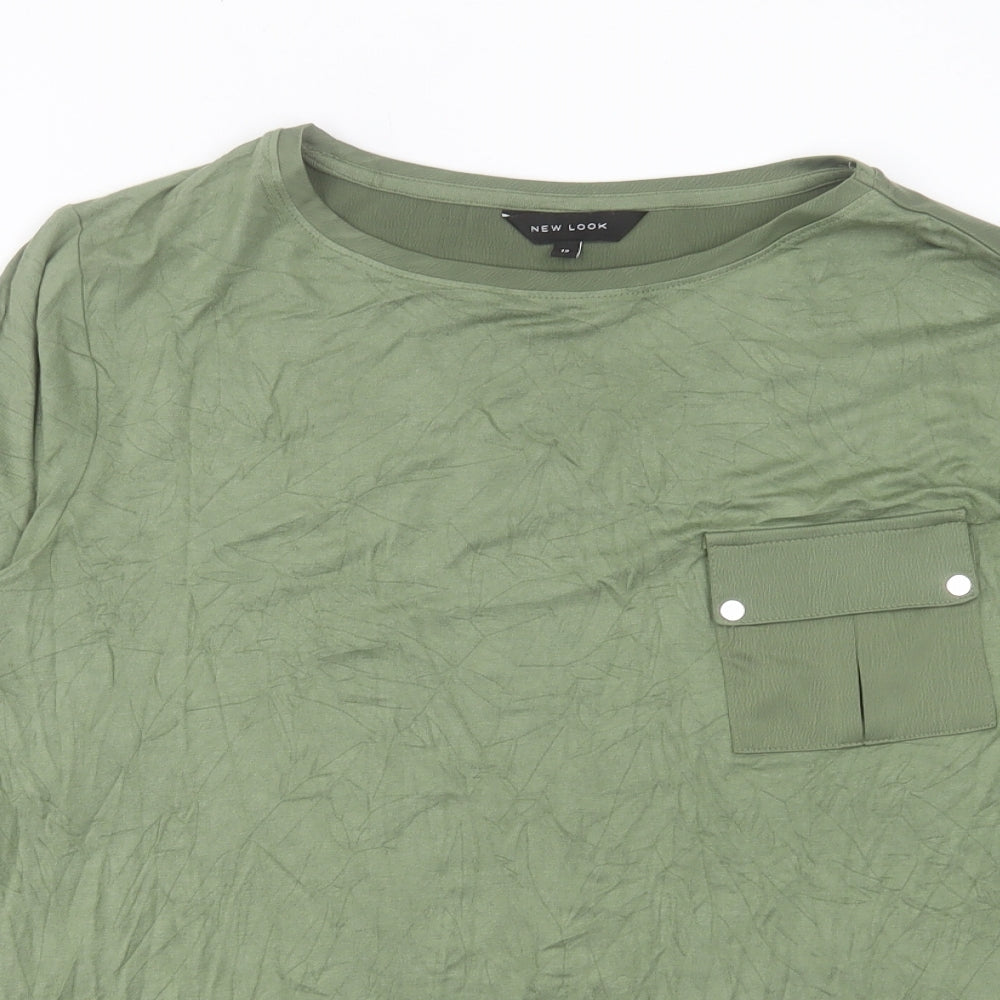 New Look Womens Green Viscose Basic T-Shirt Size 12 Crew Neck - Pocket Detail
