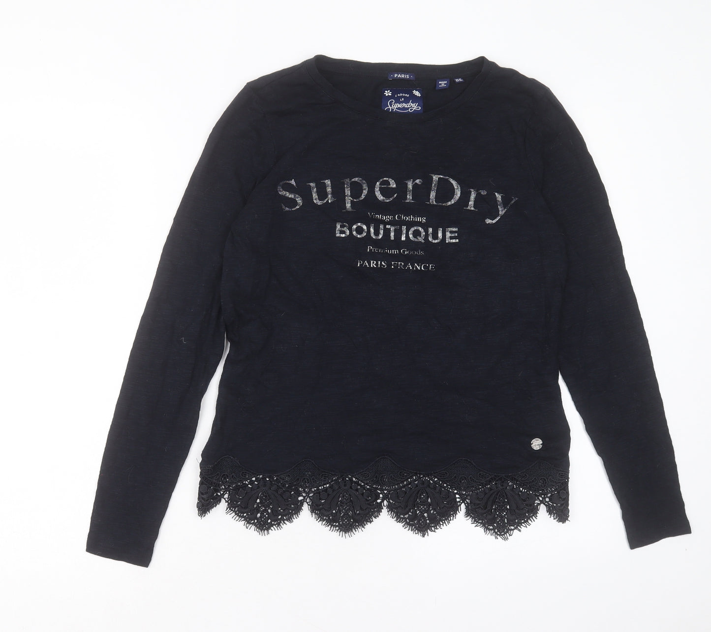 Superdry Womens Blue Cotton Basic T-Shirt Size 10 Crew Neck - Paris