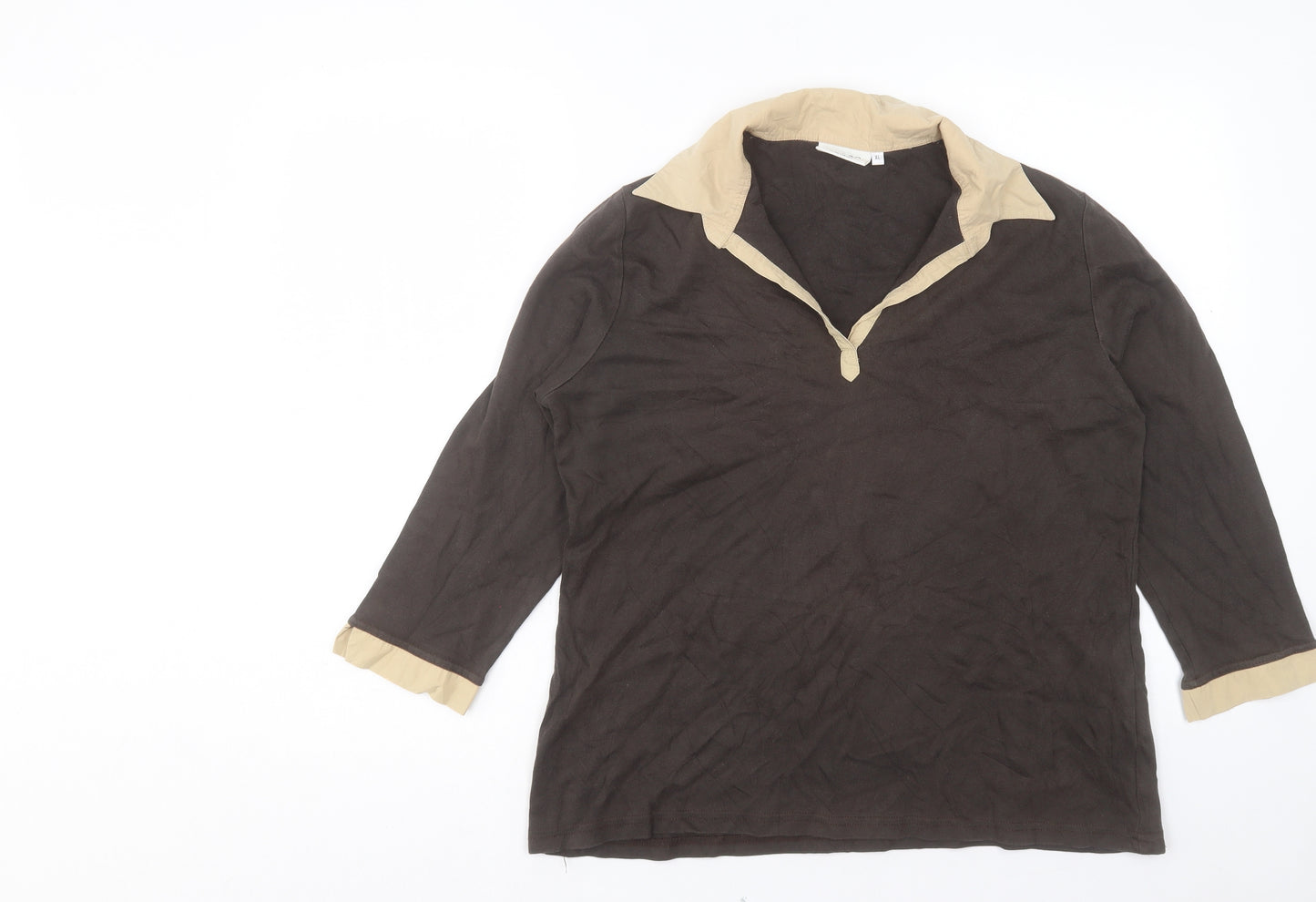 CANDA Womens Brown Cotton Basic Polo Size XL Collared