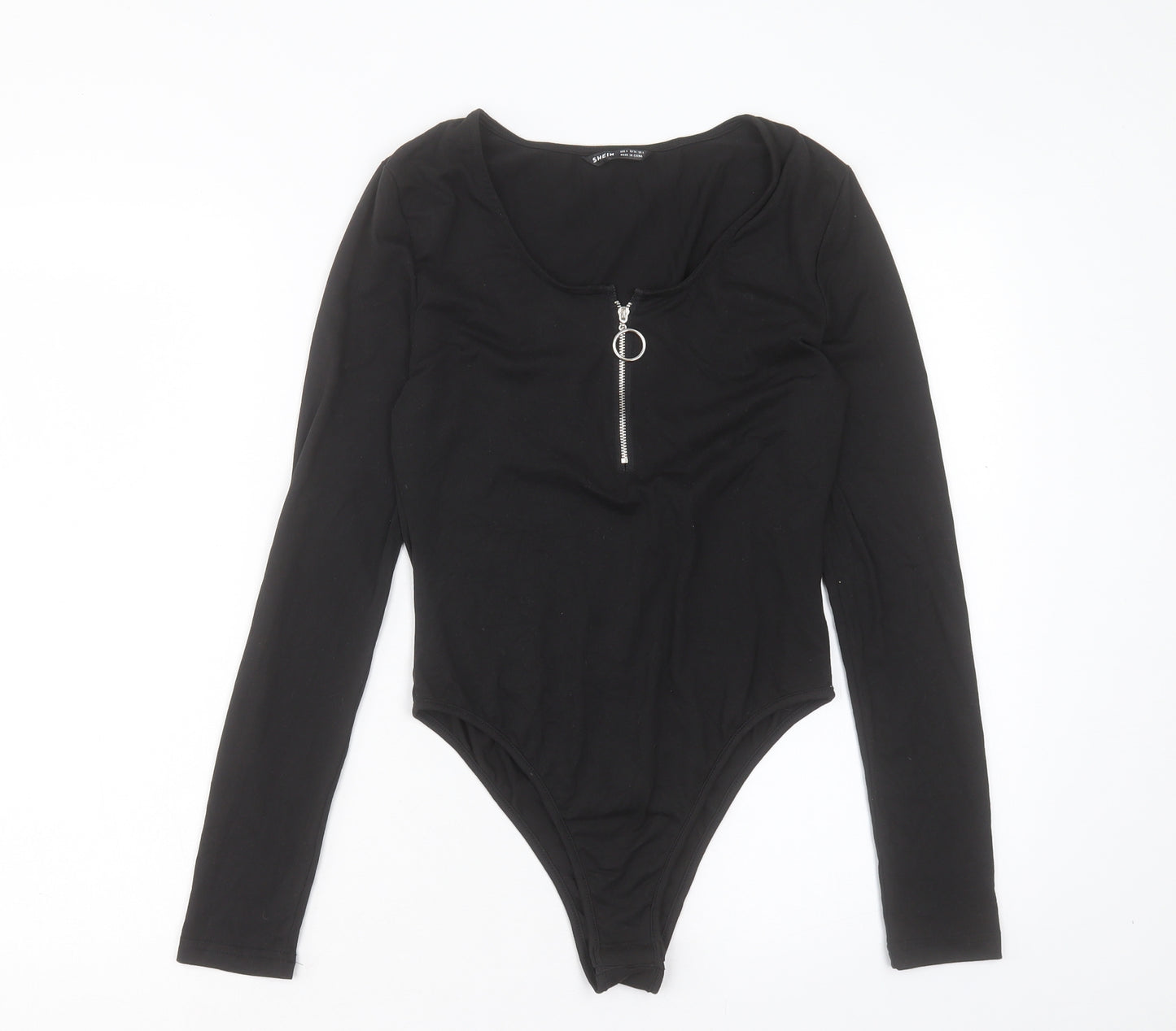 SheIn Womens Black Polyester Bodysuit One-Piece Size S Snap