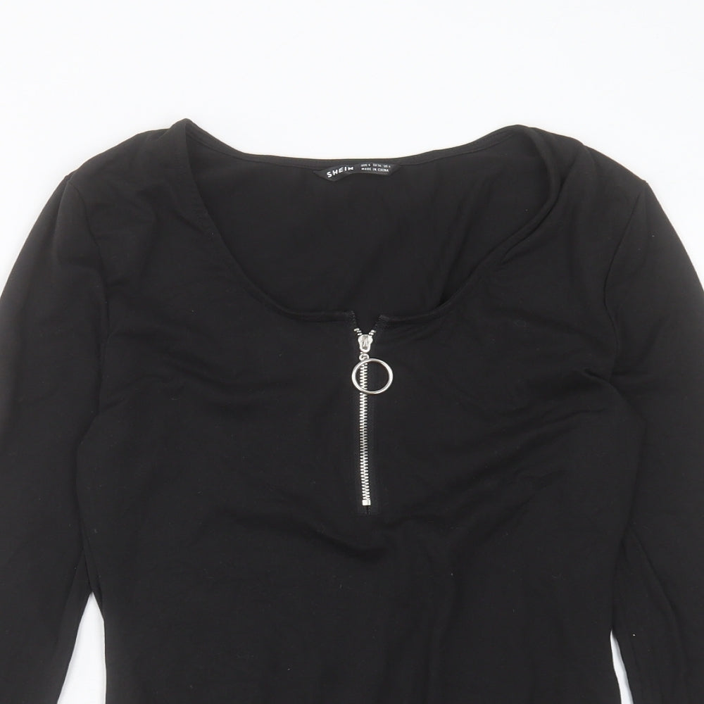 SheIn Womens Black Polyester Bodysuit One-Piece Size S Snap