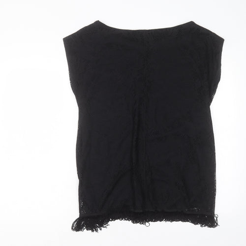 DINA DESS Womens Black Polyester Tunic Tank Size L Boat Neck