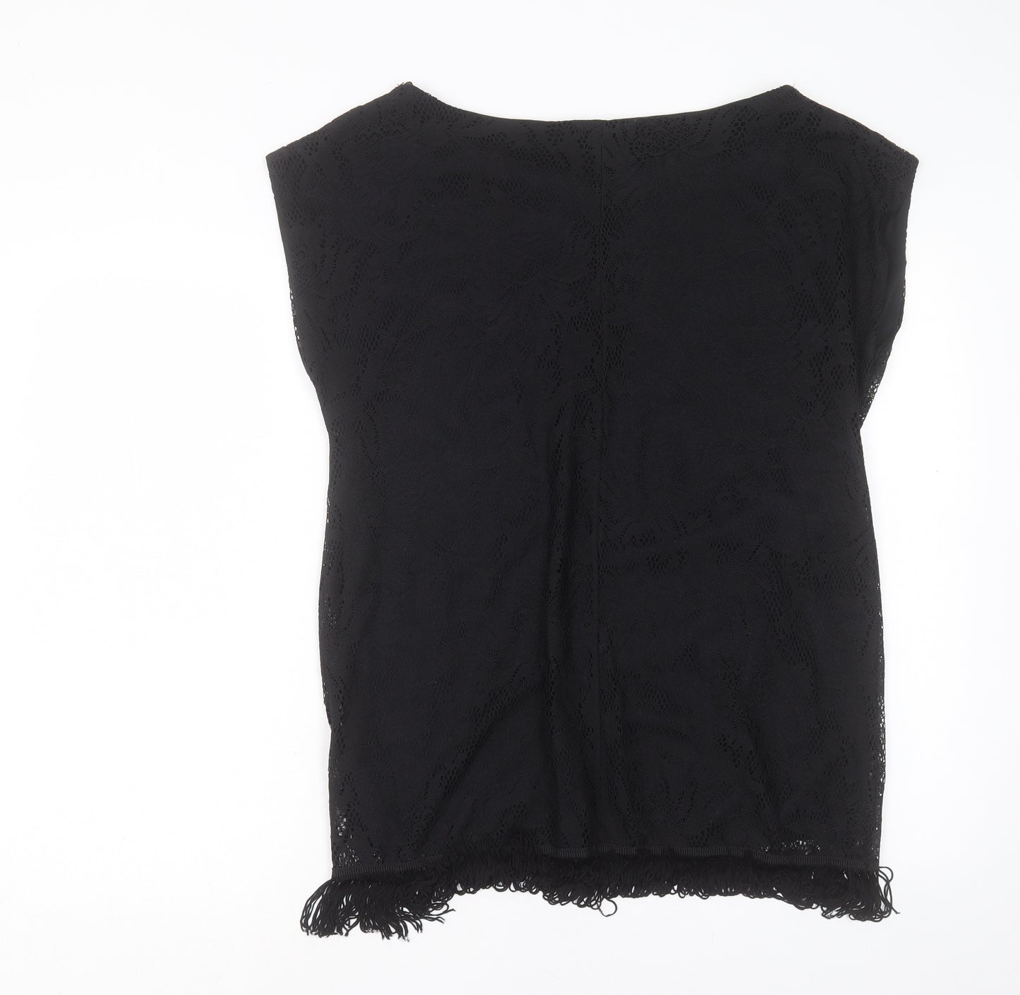 DINA DESS Womens Black Polyester Tunic Tank Size L Boat Neck