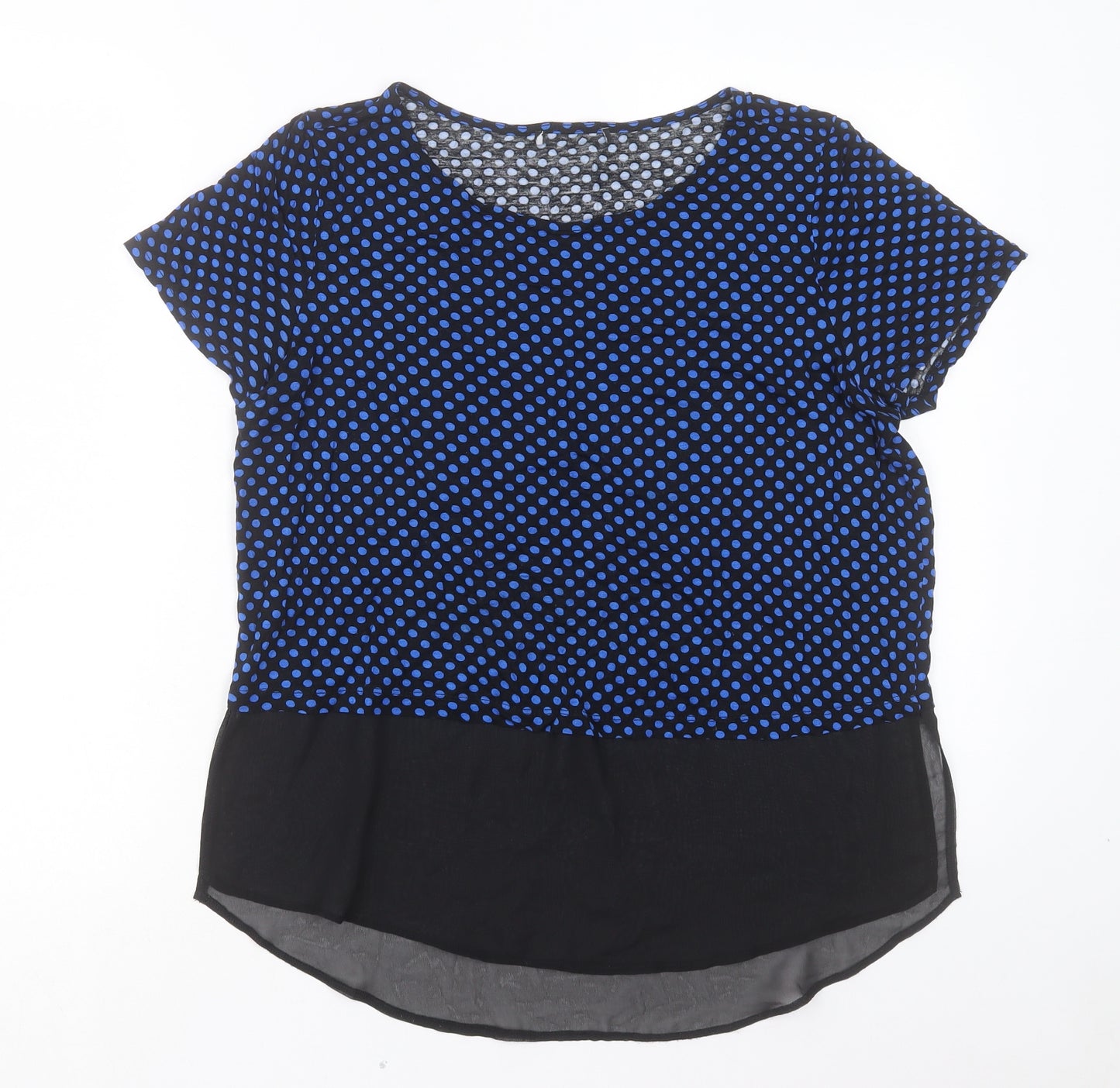 George Womens Blue Polka Dot Viscose Basic T-Shirt Size 14 Crew Neck