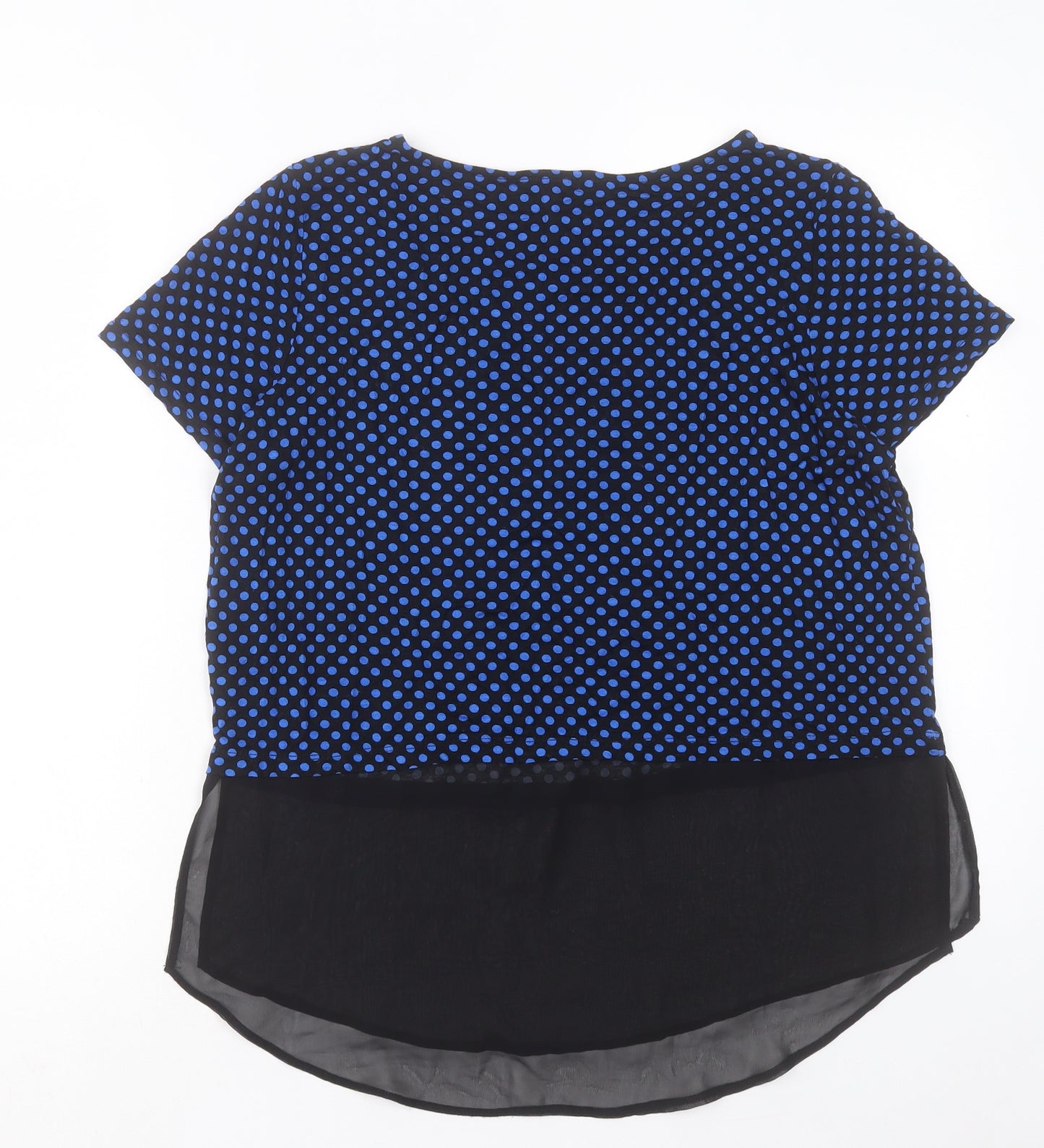 George Womens Blue Polka Dot Viscose Basic T-Shirt Size 14 Crew Neck