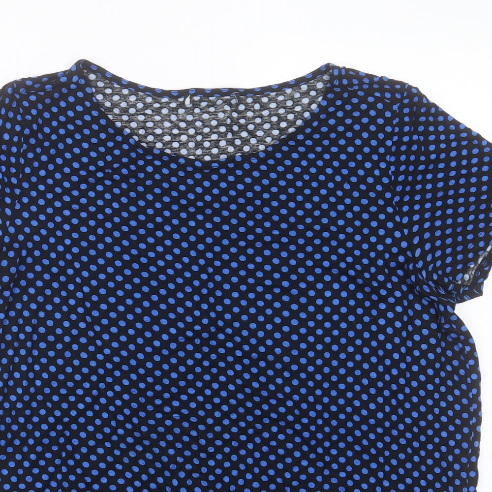 George Womens Blue Polka Dot Viscose Basic T-Shirt Size 14 Crew Neck