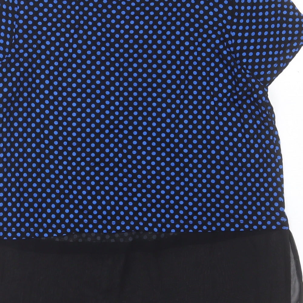 George Womens Blue Polka Dot Viscose Basic T-Shirt Size 14 Crew Neck