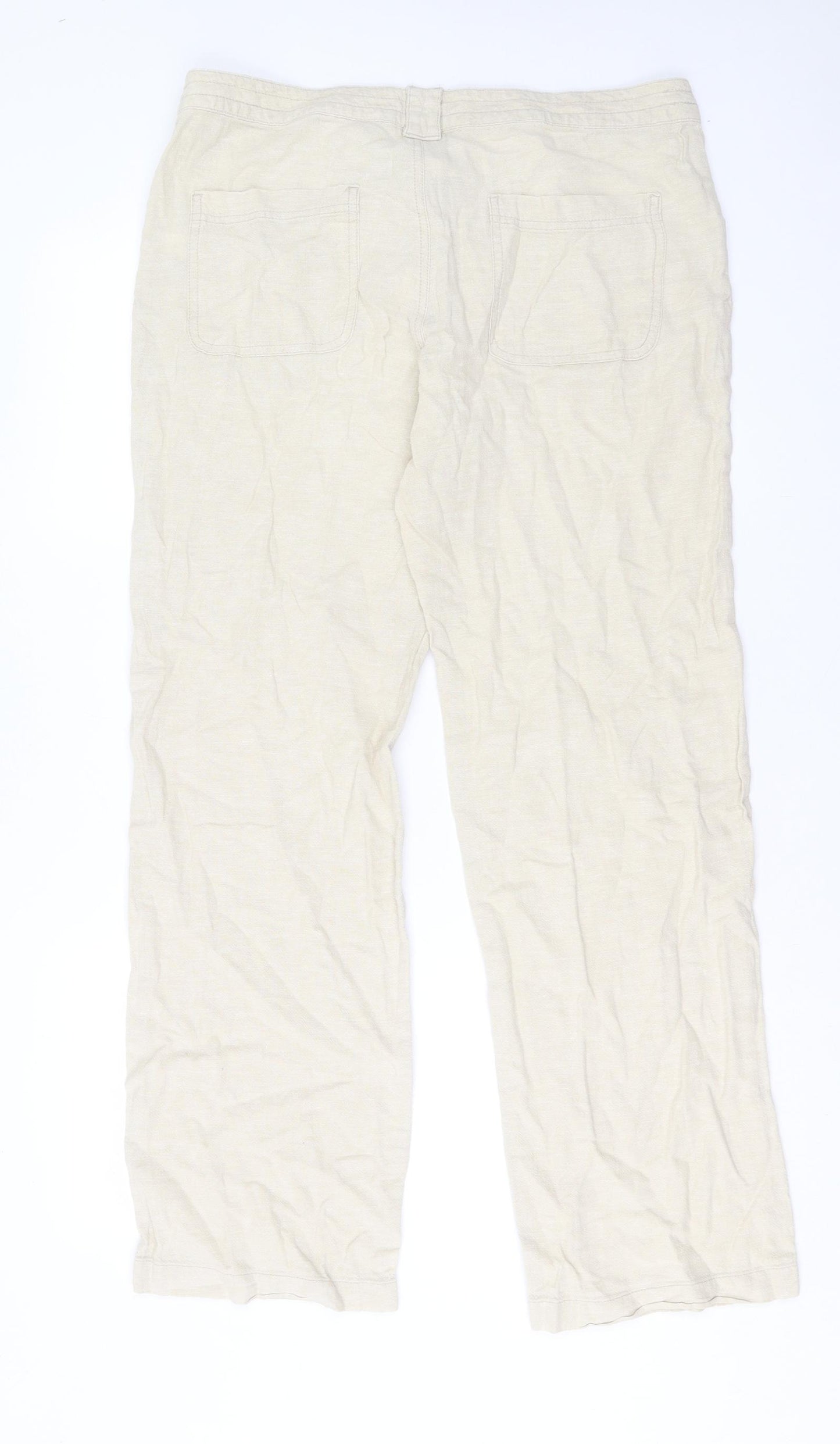 TU Womens Beige Linen Trousers Size 12 L32 in Regular Button