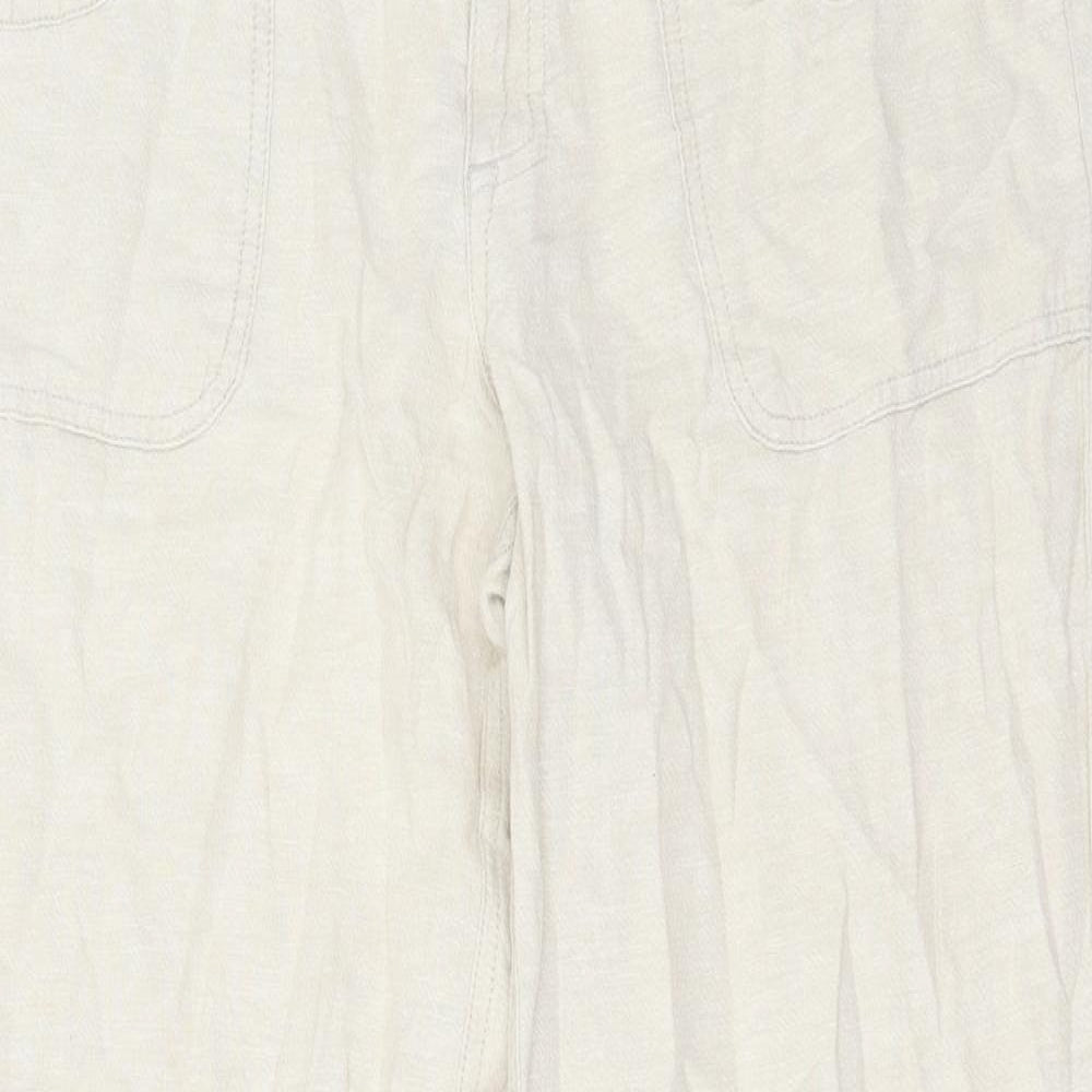 TU Womens Beige Linen Trousers Size 12 L32 in Regular Button