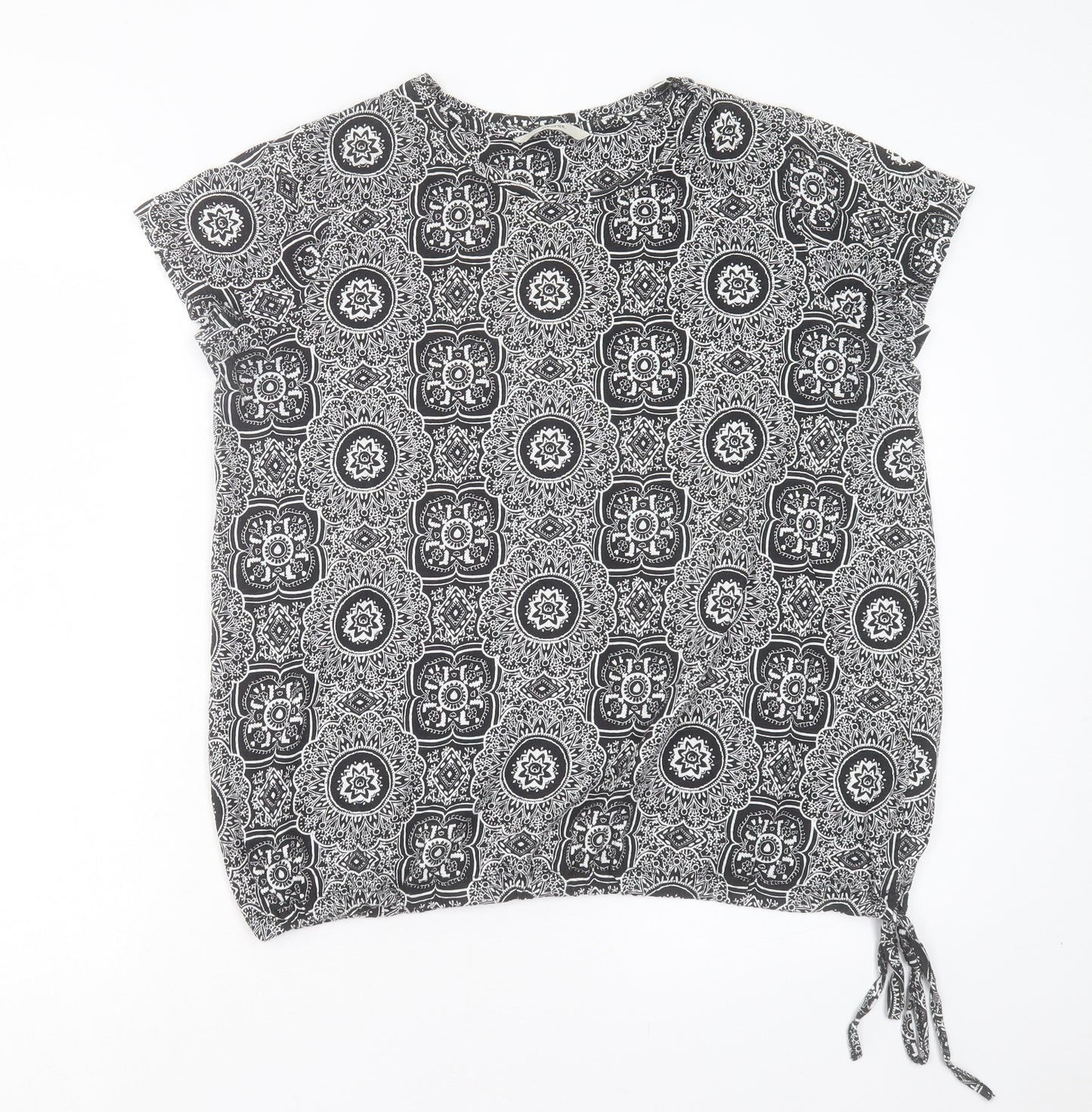 George Womens Black Geometric Cotton Basic T-Shirt Size 14 Crew Neck