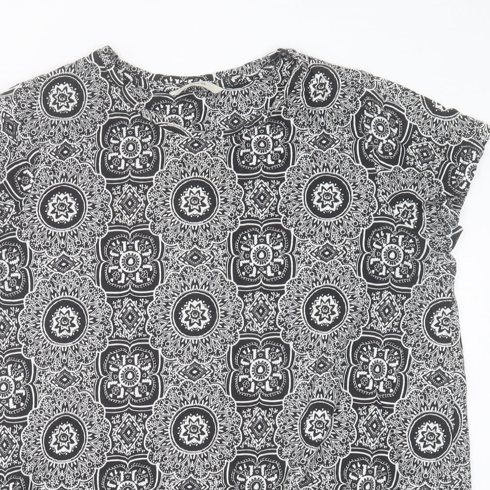 George Womens Black Geometric Cotton Basic T-Shirt Size 14 Crew Neck