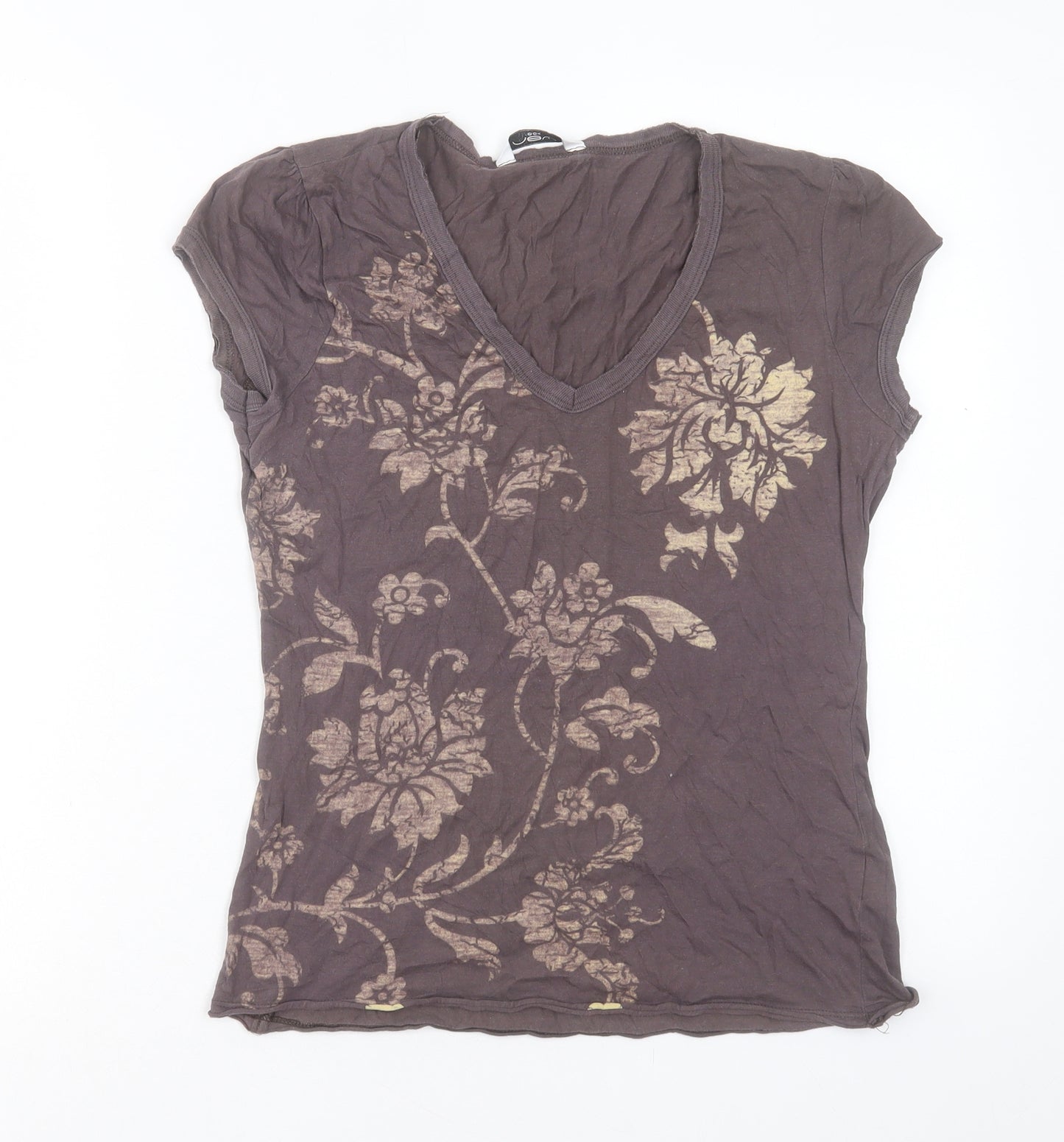 New Look Womens Purple Geometric Cotton Basic T-Shirt Size 12 V-Neck