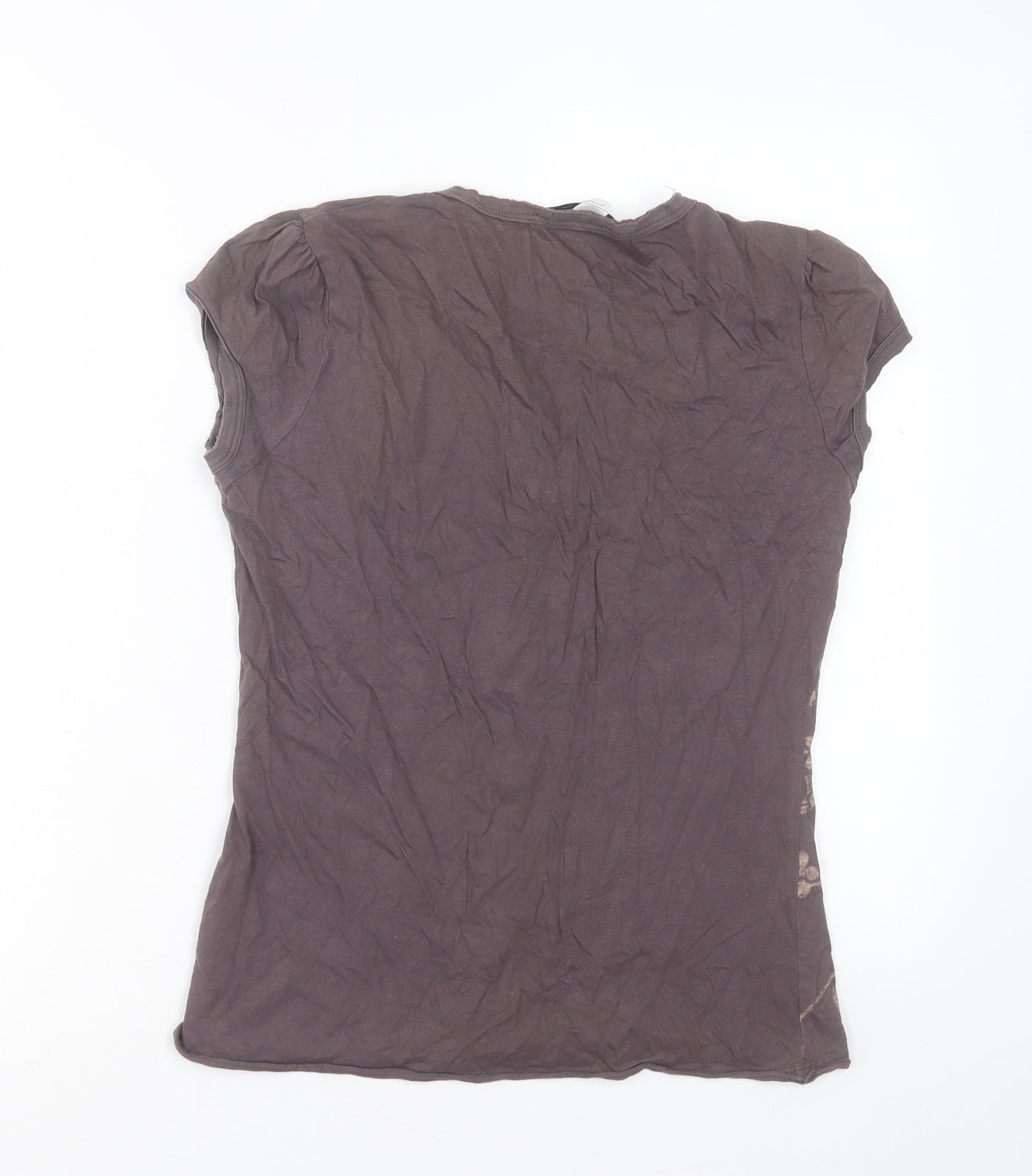 New Look Womens Purple Geometric Cotton Basic T-Shirt Size 12 V-Neck