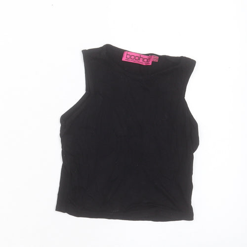 Boohoo Womens Black Viscose Basic Tank Size 8 Crew Neck
