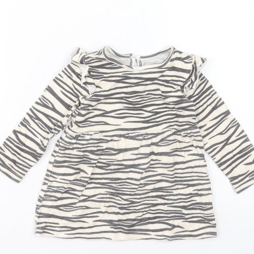 Primark Girls Beige Animal Print Polyester A-Line Size 12-18 Months Crew Neck Button