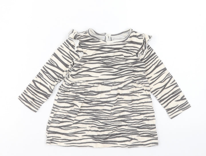 Primark Girls Beige Animal Print Polyester A-Line Size 12-18 Months Crew Neck Button