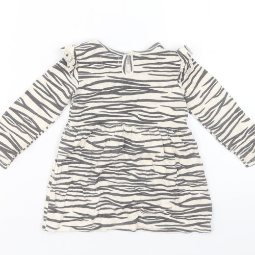 Primark Girls Beige Animal Print Polyester A-Line Size 12-18 Months Crew Neck Button