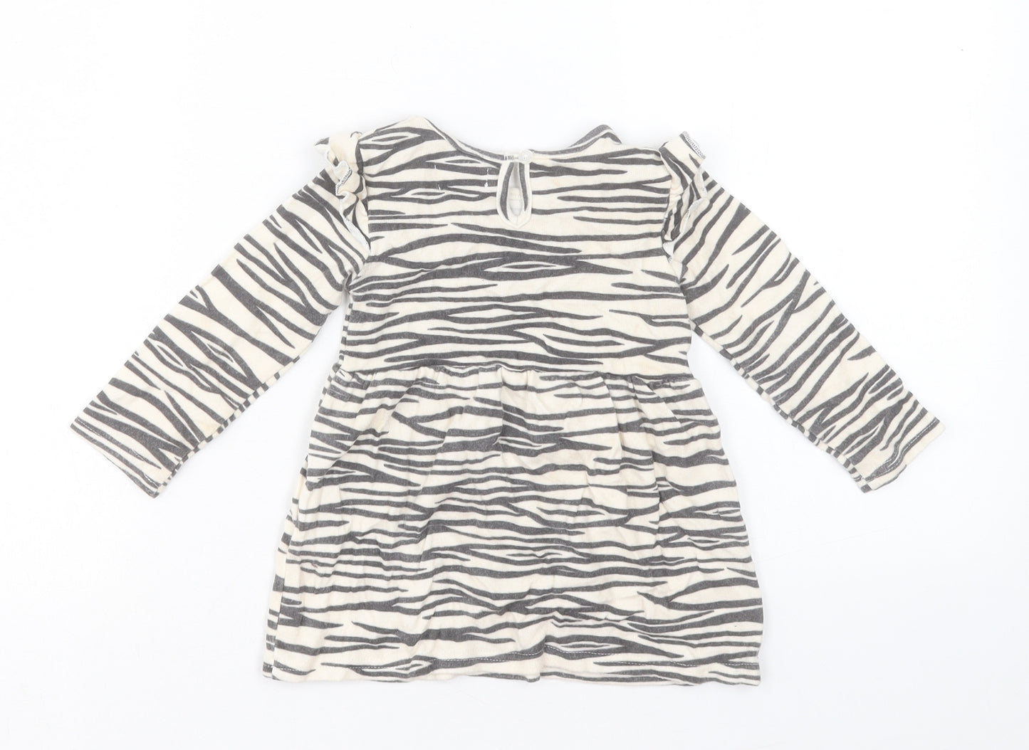 Primark Girls Beige Animal Print Polyester A-Line Size 12-18 Months Crew Neck Button