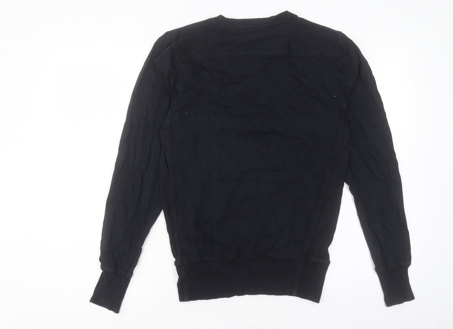 Zara Mens Black V-Neck Cotton Pullover Jumper Size L