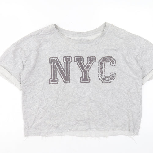 Atmosphere Womens Grey Cotton Cropped T-Shirt Size 10 Crew Neck - NYC