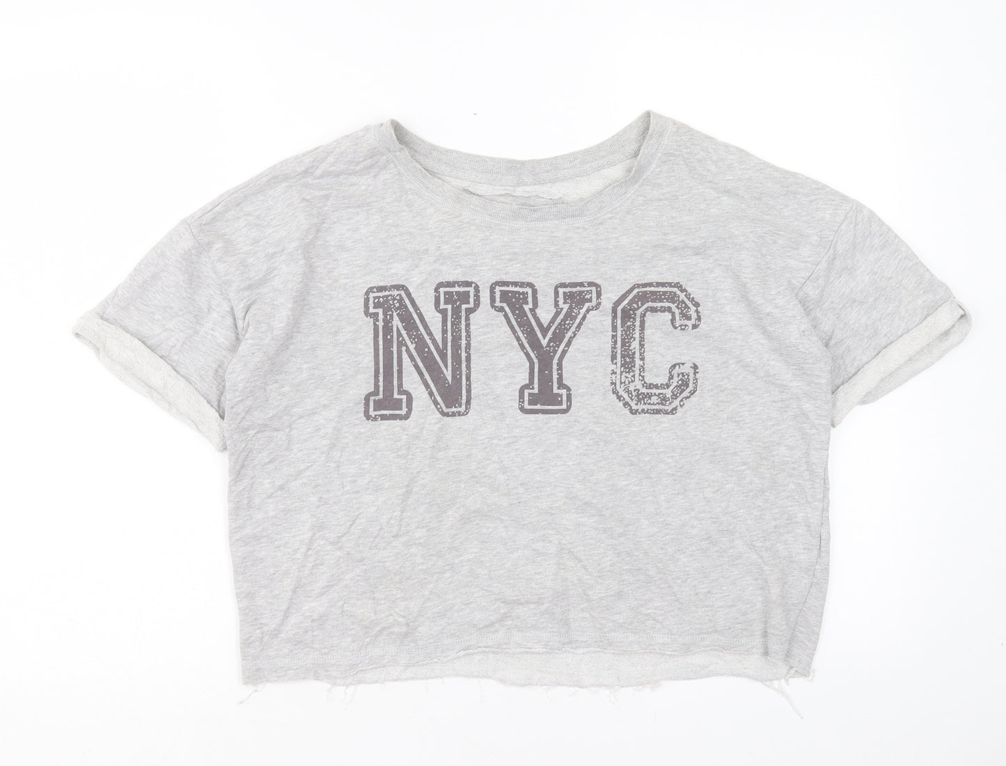 Atmosphere Womens Grey Cotton Cropped T-Shirt Size 10 Crew Neck - NYC