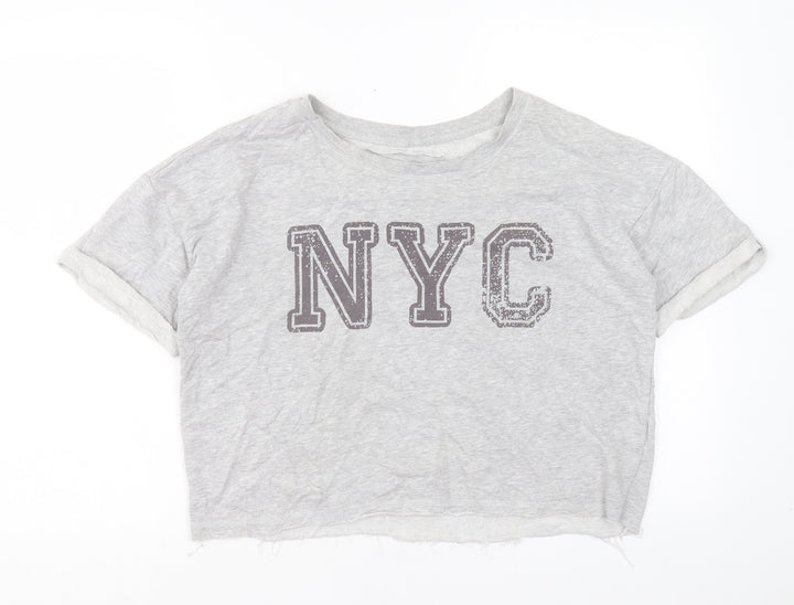 Atmosphere Womens Grey Cotton Cropped T-Shirt Size 10 Crew Neck - NYC