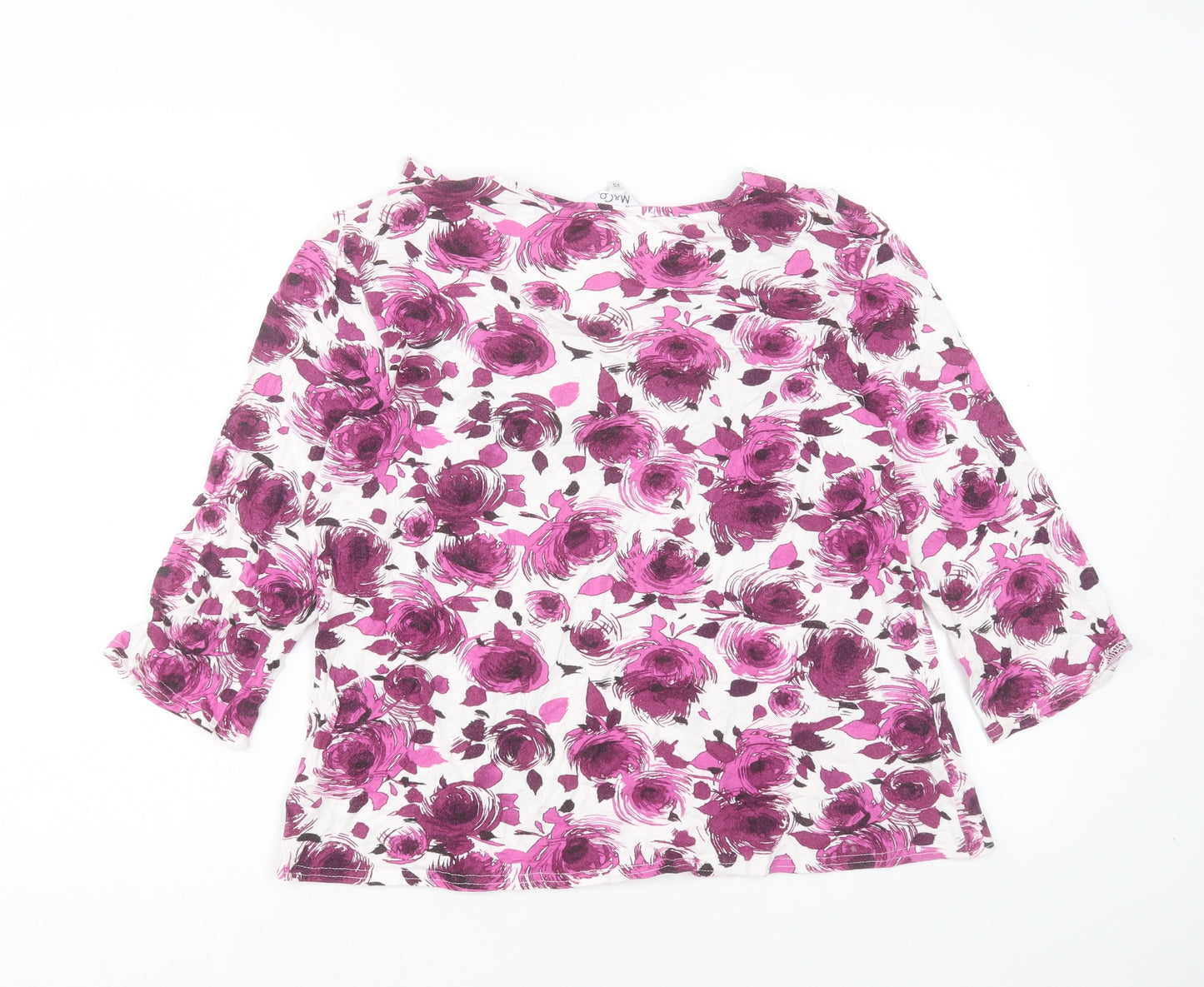 M&Co Womens Purple Floral Viscose Basic T-Shirt Size 20 V-Neck