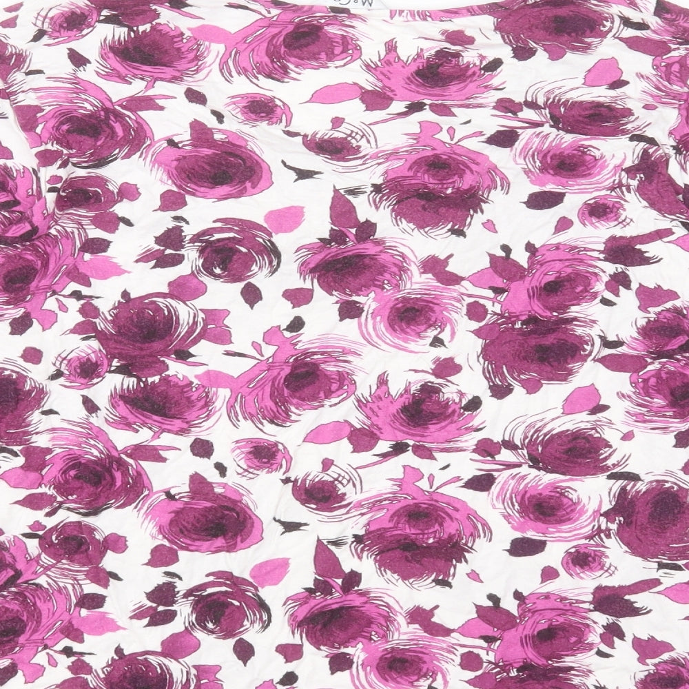 M&Co Womens Purple Floral Viscose Basic T-Shirt Size 20 V-Neck