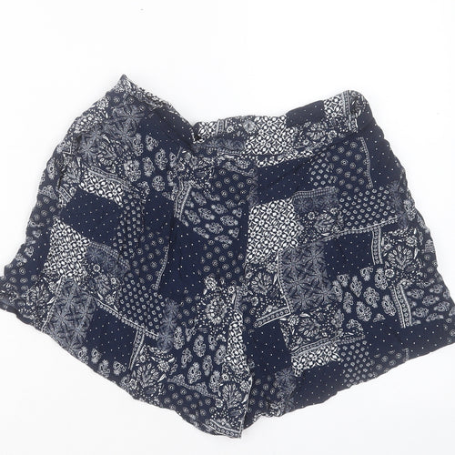 Topshop Womens Blue Geometric Viscose Boyfriend Shorts Size 10 L3 in Regular Hook & Eye