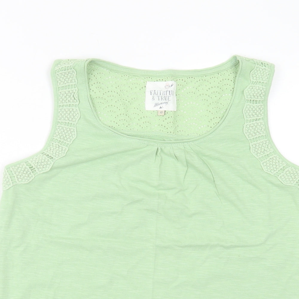 MANTARAY PRODUCTS Womens Green Cotton Basic Tank Size 12 Scoop Neck