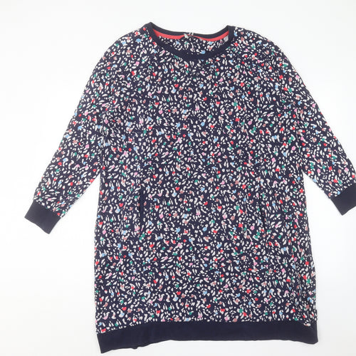 Joules Womens Multicoloured Geometric Cotton Jumper Dress Size 18 Crew Neck Pullover