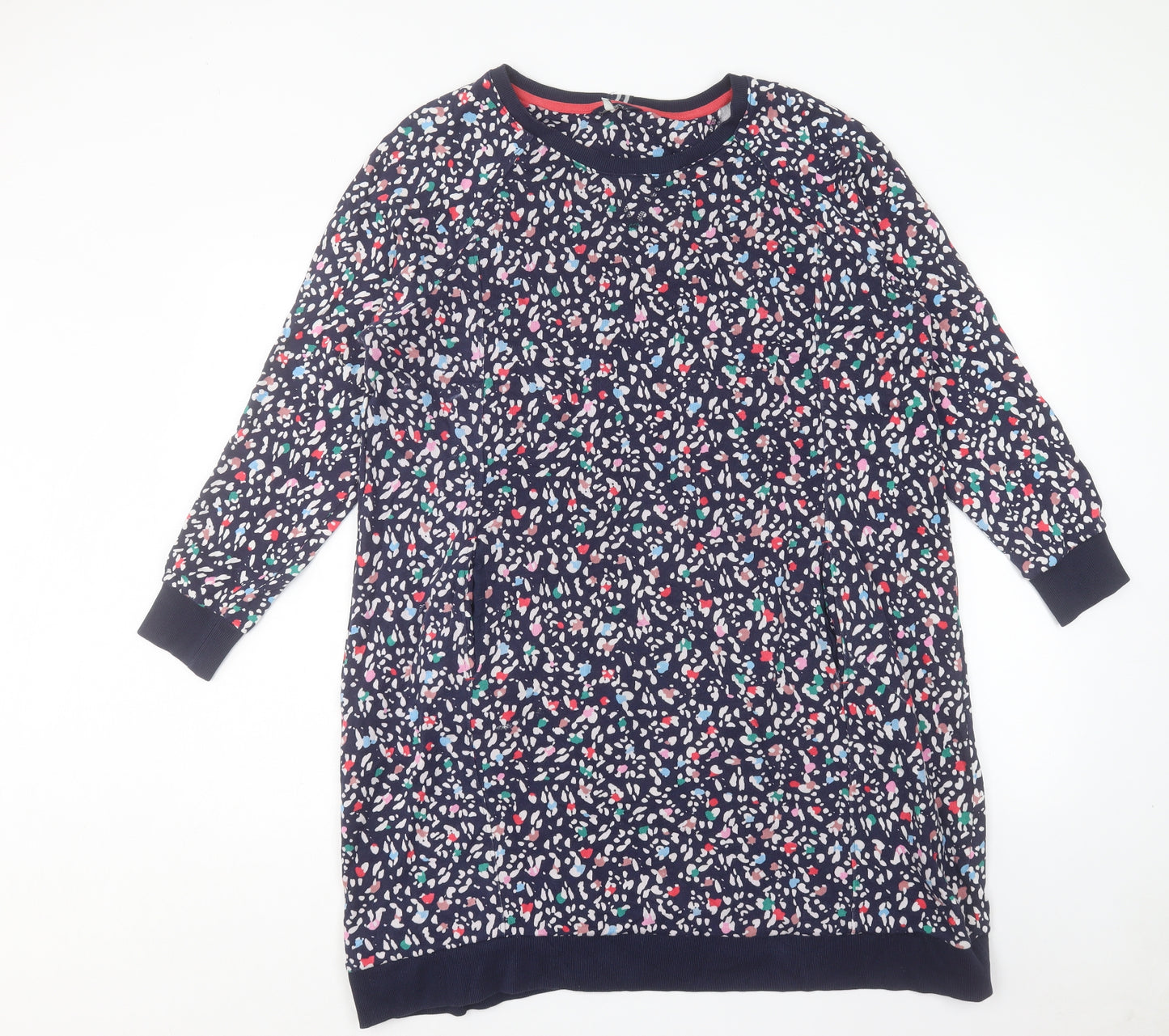 Joules Womens Multicoloured Geometric Cotton Jumper Dress Size 18 Crew Neck Pullover