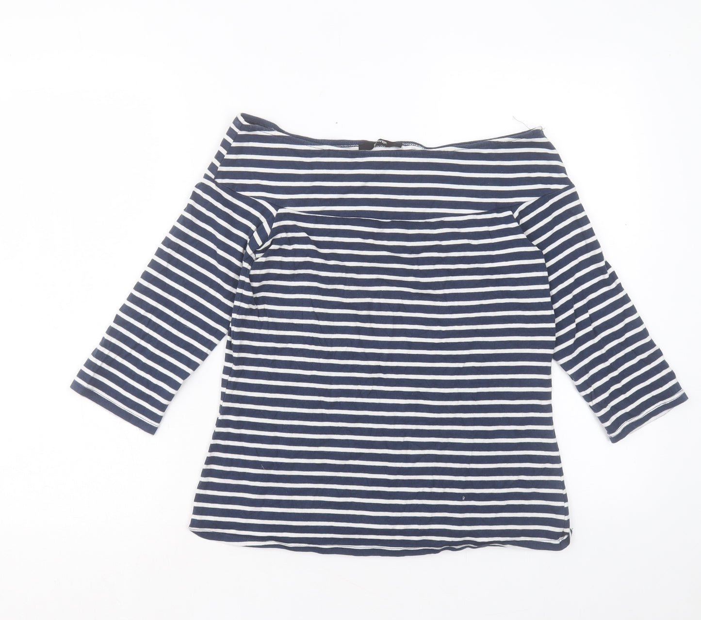 George Womens Blue Striped Cotton Basic T-Shirt Size 12 Boat Neck