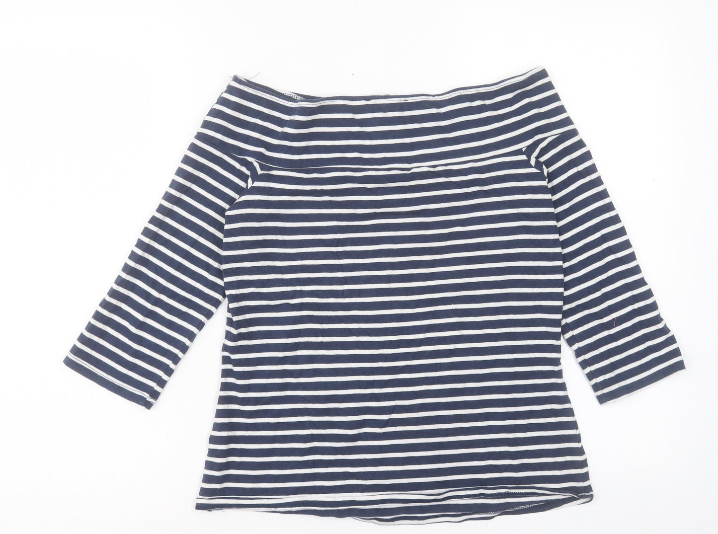 George Womens Blue Striped Cotton Basic T-Shirt Size 12 Boat Neck