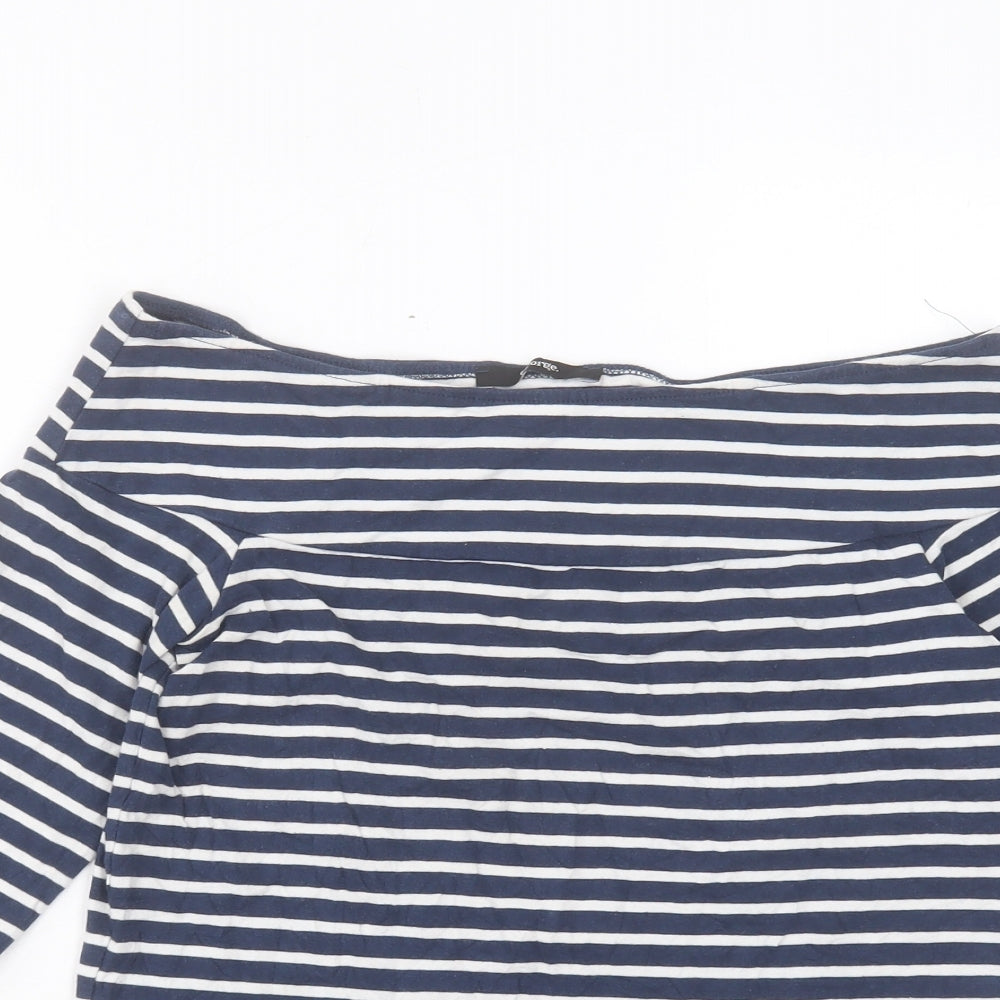 George Womens Blue Striped Cotton Basic T-Shirt Size 12 Boat Neck