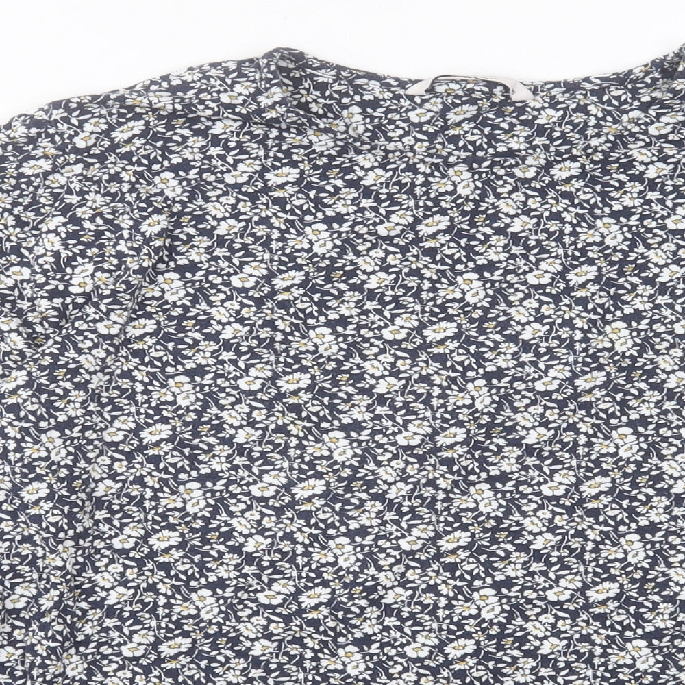 TU Womens Blue Floral Viscose Basic T-Shirt Size 16 Crew Neck