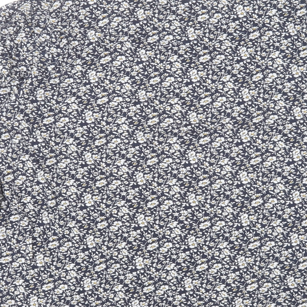 TU Womens Blue Floral Viscose Basic T-Shirt Size 16 Crew Neck