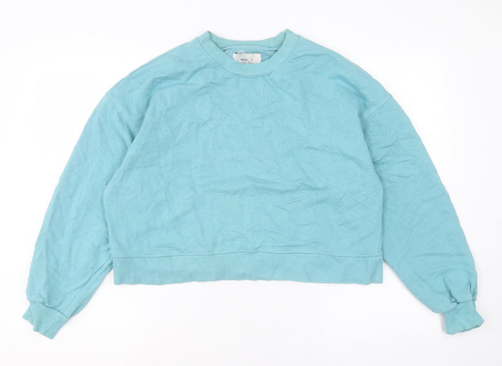 Pull&Bear Womens Blue Cotton Pullover Sweatshirt Size L Pullover