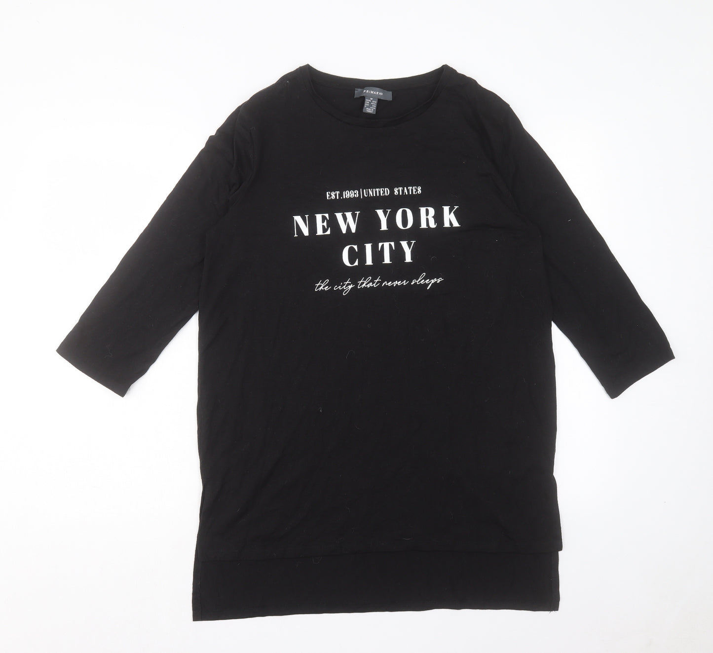 Primark Womens Black Polyester Tunic T-Shirt Size M Crew Neck - New York City. Size 12-14
