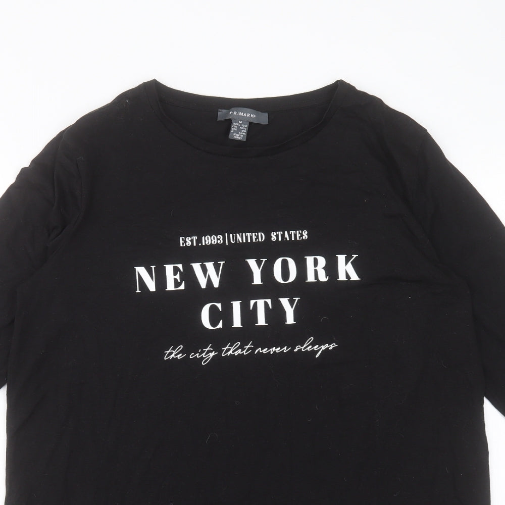 Primark Womens Black Polyester Tunic T-Shirt Size M Crew Neck - New York City. Size 12-14