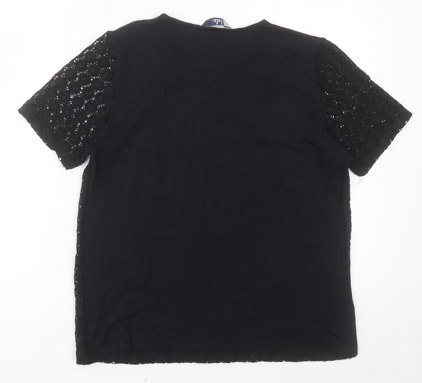 Ble Womens Black Floral Polyester Basic T-Shirt Size M Crew Neck - Size 14-16