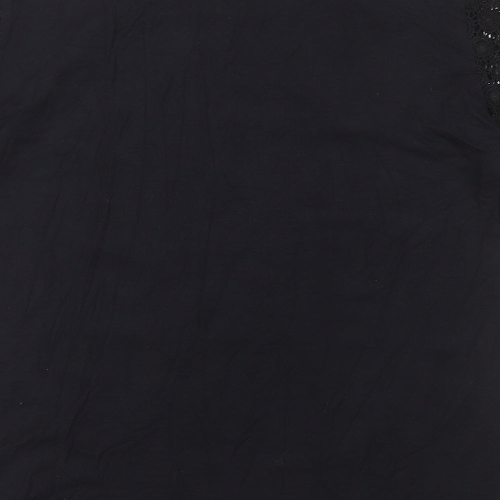 Ble Womens Black Floral Polyester Basic T-Shirt Size M Crew Neck - Size 14-16