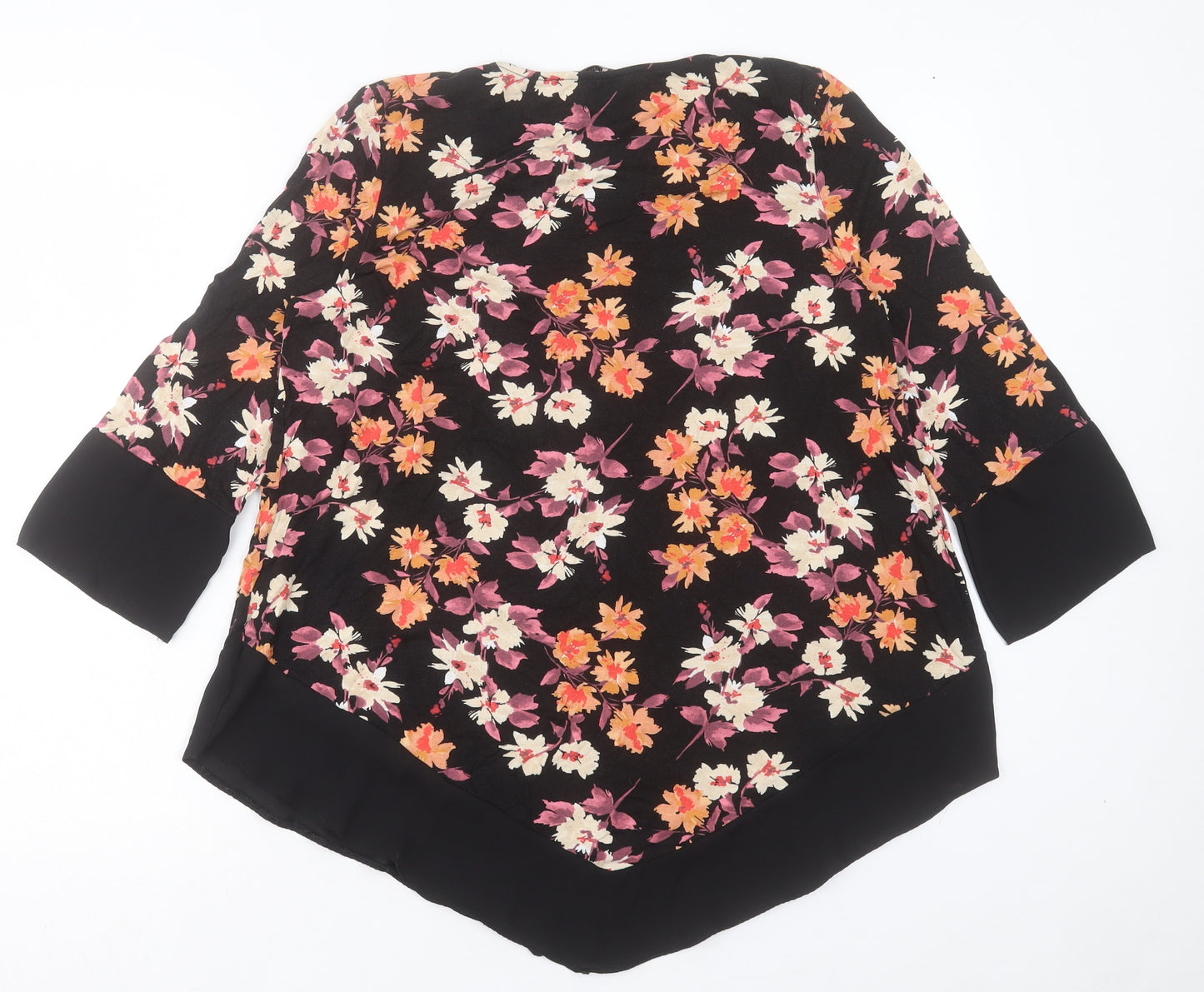 TU Womens Black Floral Viscose Basic T-Shirt Size 14 Crew Neck