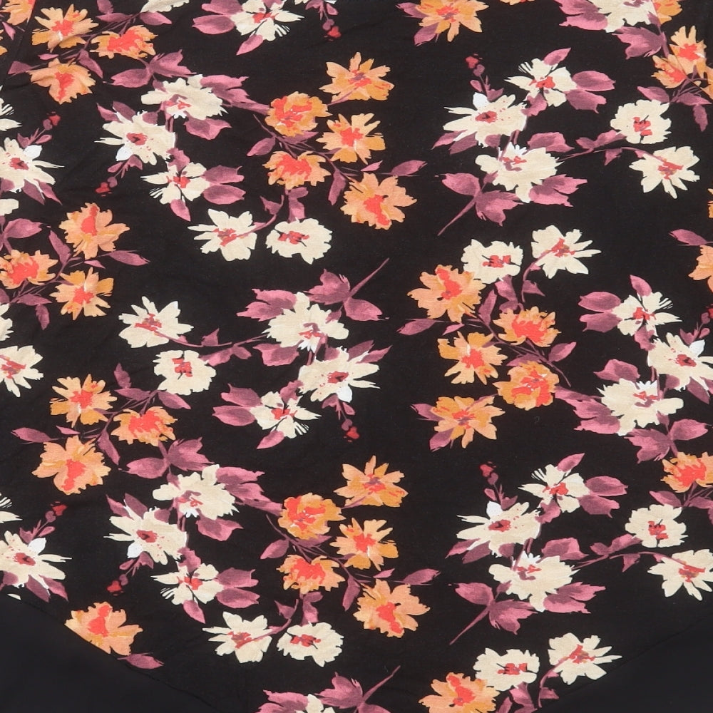 TU Womens Black Floral Viscose Basic T-Shirt Size 14 Crew Neck