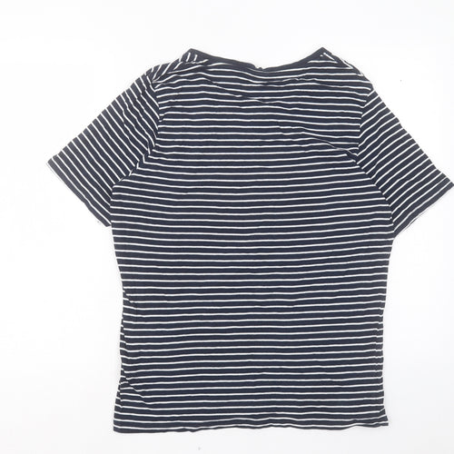 Avenue Womens Blue Striped Cotton Basic T-Shirt Size S V-Neck